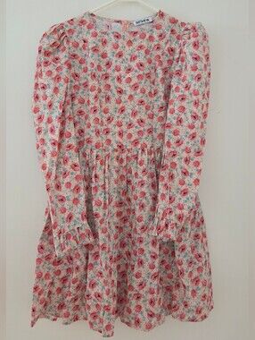 Batsheva Floral Long Sleeve Cotton Dress - Pink Multi